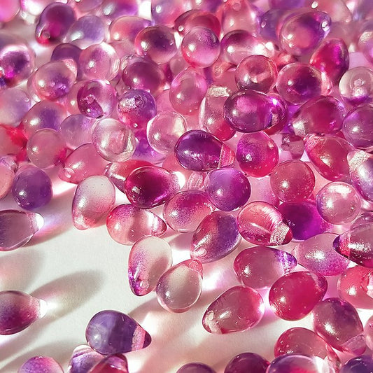 チェコビーズ ドロップ 5×7mm デュアル レッドピンク×パープル｜40個入 ハンドメイド素材 BULBULBEADS