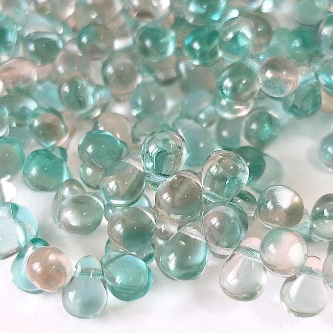 チェコビーズ ドロップ 4×6mm ブルー・グリーン・エッチド・デュアル｜60個入 ハンドメイド素材 BULBULBEADS