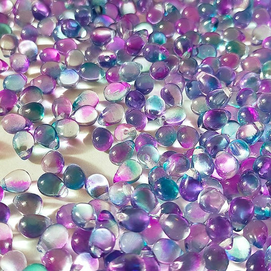 チェコビーズ ドロップ 5×7mm デュアル シアン パープル｜40個入 ハンドメイド素材 BULBULBEADS