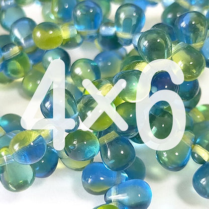 チェコビーズ ドロップ 4×6mm マリンブルー・リーフグリーン｜60個入 ハンドメイド素材 BULBULBEADS