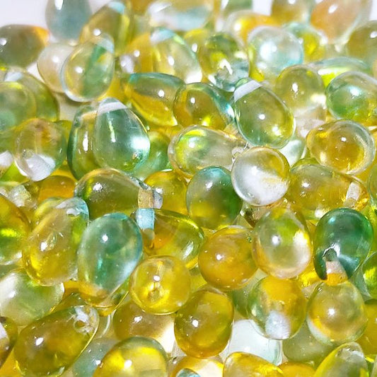 チェコビーズ ドロップ 6×9mm デュアルグリーン・トパーズ｜20個入 ハンドメイド素材 BULBULBEADS