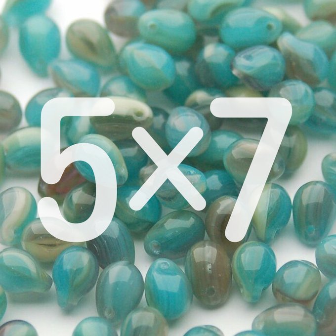 チェコビーズ ドロップ 5×7mm グレー ターコイズ｜40個入 ハンドメイド素材 BULBULBEADS