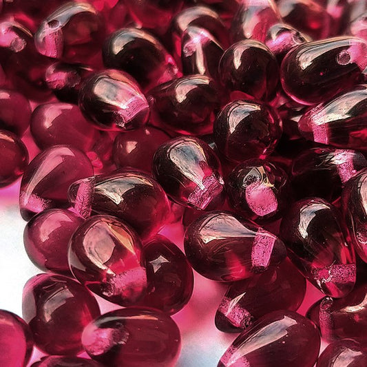 チェコビーズ ドロップ 6×9mm フューシャピンク5・クリア｜20個入 ハンドメイド素材 BULBULBEADS