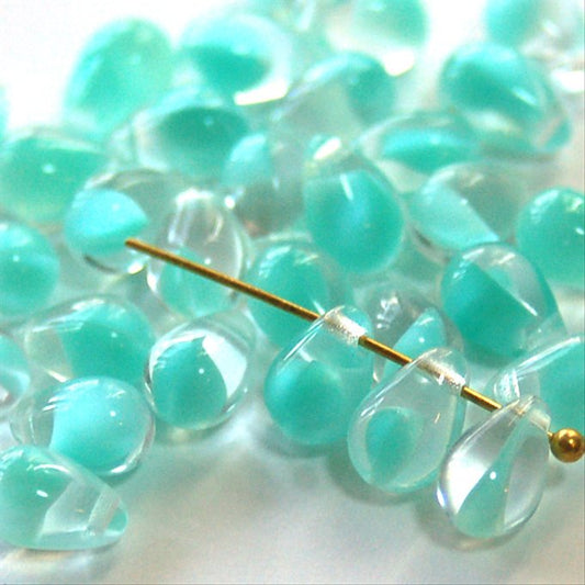 チェコビーズ ドロップ 6x9mm シアンコア・クリスタル｜20個入 ハンドメイド素材 BULBULBEADS