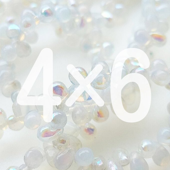 チェコビーズ ドロップ 4×6mm ホワイトオパール・AB｜60個入 ハンドメイド素材 BULBULBEADS