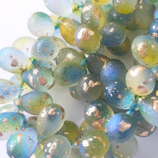 チェコビーズ ドロップ 6x9mm ミントジュレップ・エッチドABゴールド｜20個入 ハンドメイド素材 BULBULBEADS