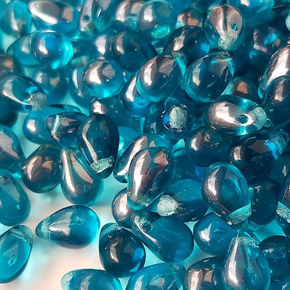 チェコビーズ ドロップ 6x9mm マリブシーブルー・ラグーンラスター｜20個入 ハンドメイド素材 BULBULBEADS