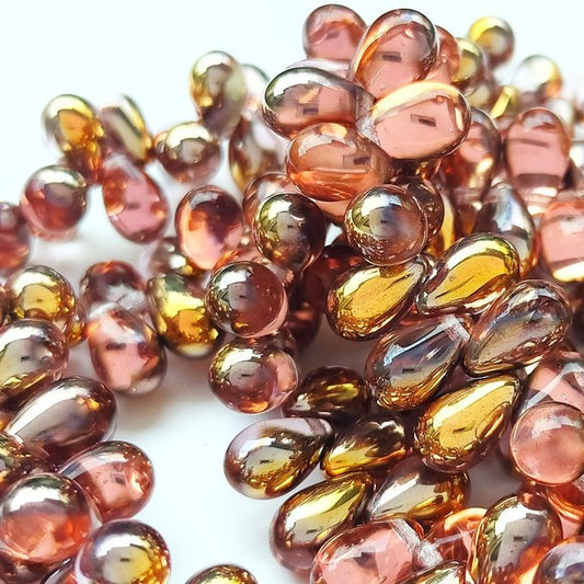 チェコビーズ ドロップ 6×9mm ロザリンピンク1・ハーフカッパー｜20個入 ハンドメイド素材 BULBULBEADS