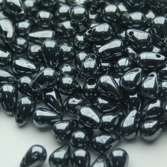 チェコビーズ ドロップ 4×6mm シャイニージェット｜40個入 ハンドメイド素材 BULBULBEADS
