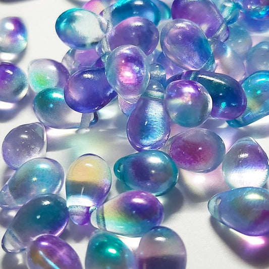 チェコビーズ ドロップ 6x9mm デュアル・シアンパープル・AB｜20個入 ハンドメイド素材 BULBULBEADS