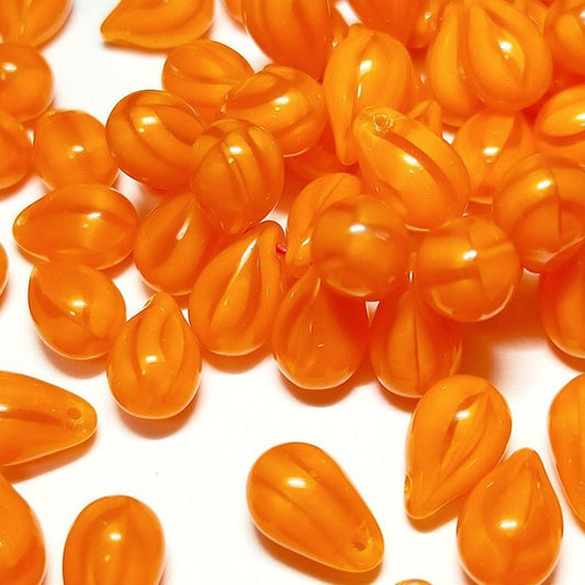 チェコビーズ ドロップ 6×9mm ダークマンダリン・マーブルコンビ｜20個入 ハンドメイド素材 BULBULBEADS