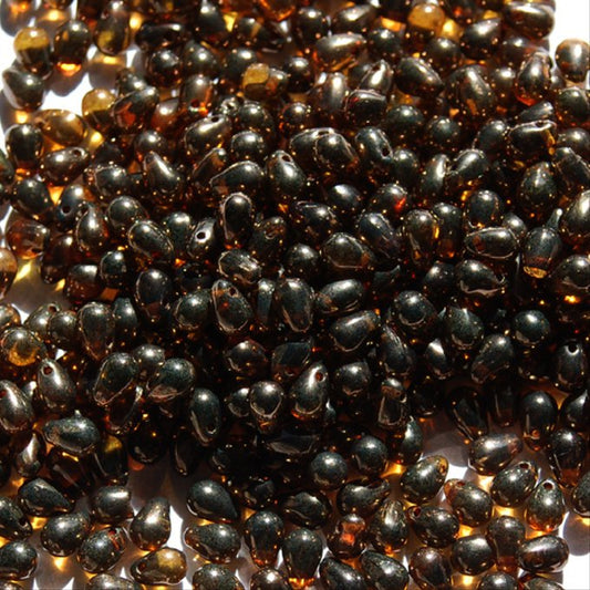 チェコビーズ ドロップ 4×6mm ブラウン・ラスター｜40個入 ハンドメイド素材 BULBULBEADS