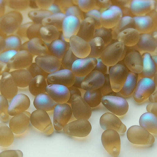 チェコビーズ ドロップ 4×6mm スモークトパーズ・マットAB｜40個入 ハンドメイド素材 BULBULBEADS