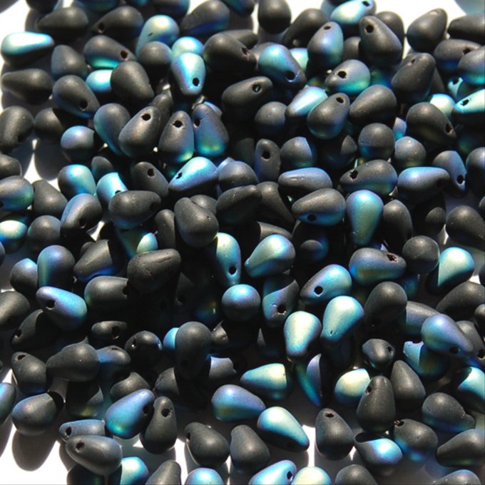 チェコビーズ ドロップ 4×6mm ジェット・マットAB｜40個入 ハンドメイド素材 BULBULBEADS