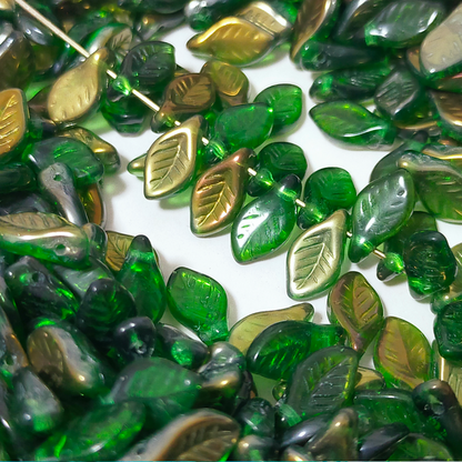 チェコビーズ レモンリーフ 6×12mm グリーンAB｜5個入 ハンドメイド素材 BULBULBEADS