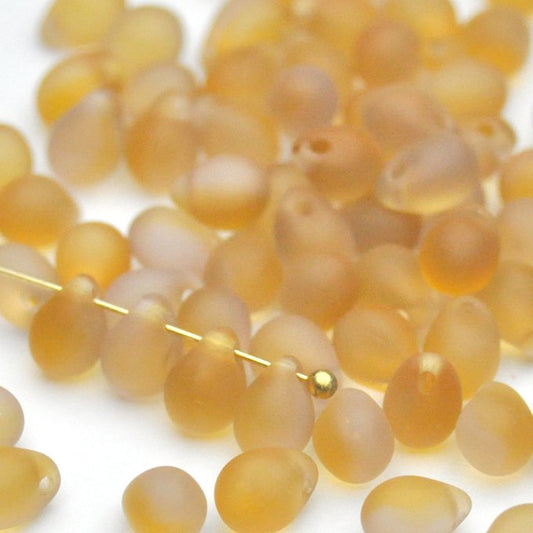 チェコビーズ ドロップ 5×7mm イエロー ピンク マット｜40個入 ハンドメイド素材 BULBULBEADS