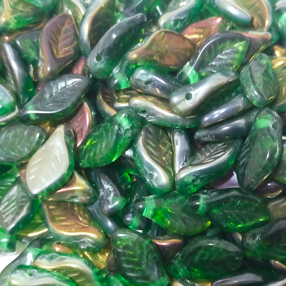 チェコビーズ レモンリーフ 6×12mm グリーンAB｜5個入 ハンドメイド素材 BULBULBEADS