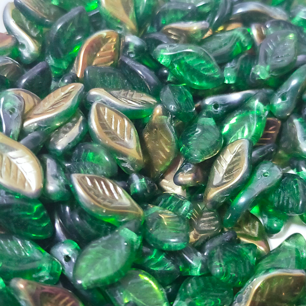 チェコビーズ レモンリーフ 6×12mm グリーンAB｜5個入 ハンドメイド素材 BULBULBEADS