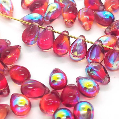 チェコビーズ ドロップ 6×9mm ダークフューシャピンク・クリスタルコンビAB｜20個入 ハンドメイド素材 BULBULBEADS