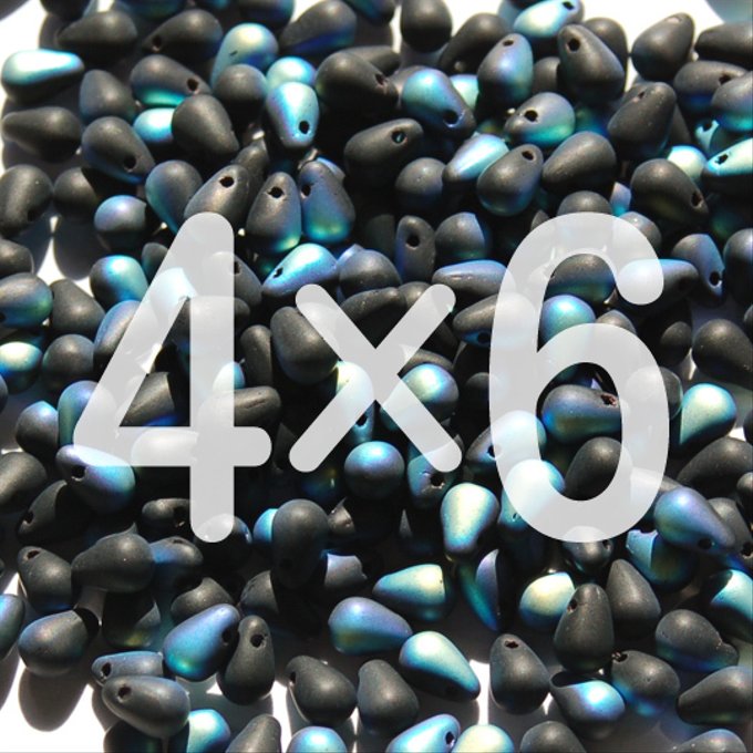 チェコビーズ ドロップ 4×6mm ジェット・マットAB｜40個入 ハンドメイド素材 BULBULBEADS