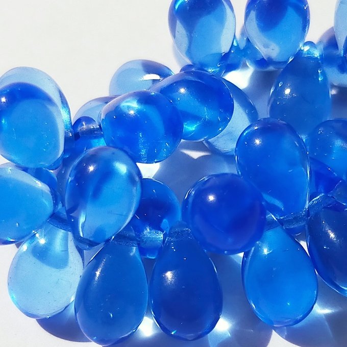 チェコビーズ ドロップ 6x9mm サファイアブルー4・クリア｜20個入 ハンドメイド素材 BULBULBEADS