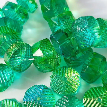チェコビーズ ラウンダーカット 14×9mm デュアルグリーン｜2個入 ハンドメイド素材 BULBULBEADS