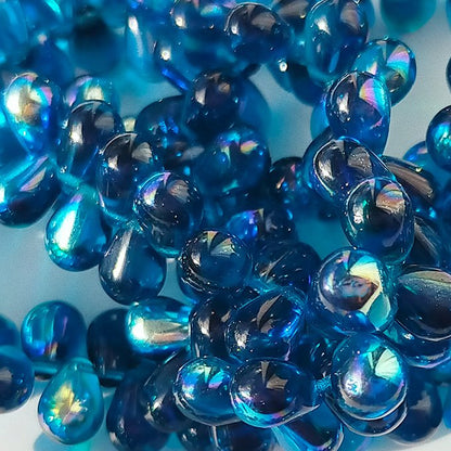 チェコビーズ ドロップ 6x9mm カプリブルー8・クリアAB｜20個入 ハンドメイド素材 BULBULBEADS