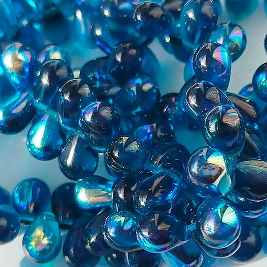 チェコビーズ ドロップ 6x9mm カプリブルー8・クリアAB｜20個入 ハンドメイド素材 BULBULBEADS