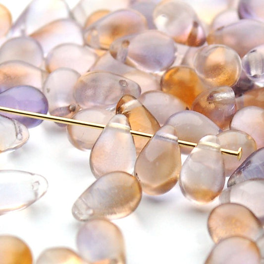 チェコビーズ ドロップ 6×9mm デュアルオレンジ・ラベンダー｜20個入 ハンドメイド素材 BULBULBEADS