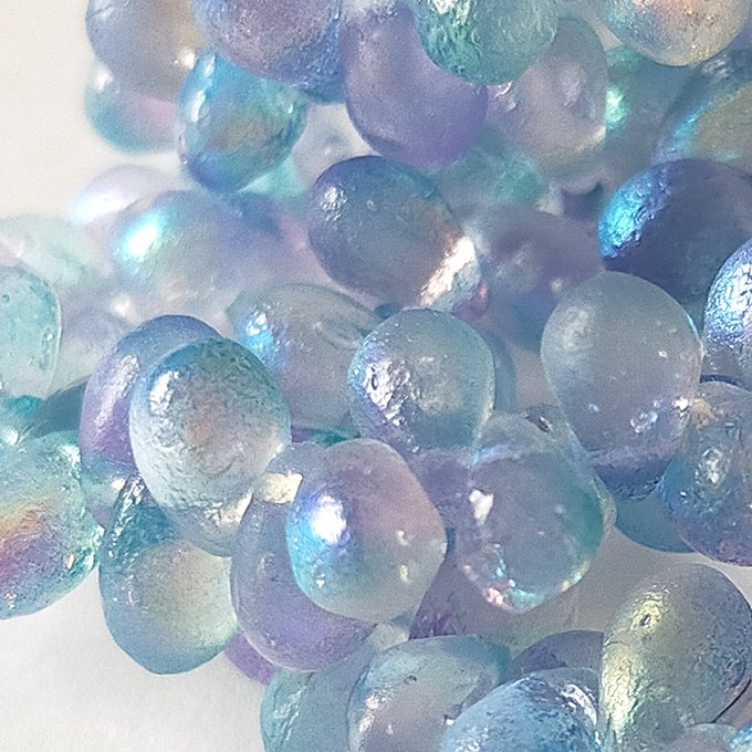 チェコビーズ ドロップ 4×6mm シアン・パープル・エッチドAB｜60個入 ハンドメイド素材 BULBULBEADS