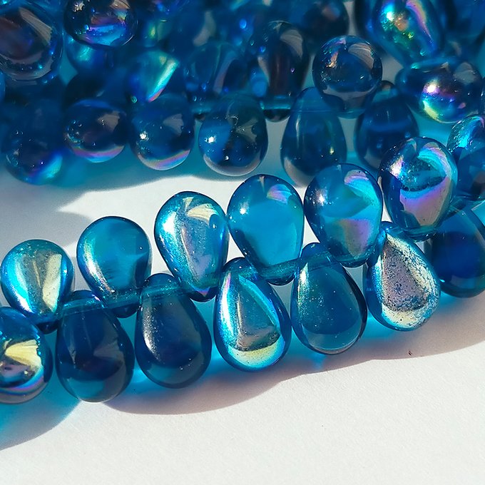 チェコビーズ ドロップ 6x9mm カプリブルー8・クリアAB｜20個入 ハンドメイド素材 BULBULBEADS