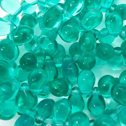 チェコビーズ ドロップ 6x9mm ティールグリーン0・クリア｜20個入 ハンドメイド素材 BULBULBEADS