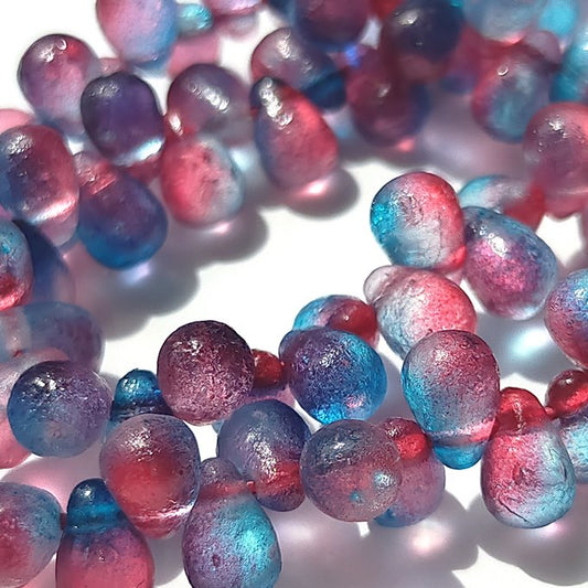 チェコビーズ ドロップ 4×6mm シアン・レッド・エッチド・デュアル｜60個入 ハンドメイド素材 BULBULBEADS
