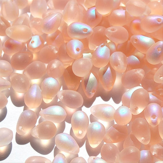 チェコビーズ ドロップ 5×7mm サクラ ピンク マット AB｜40個入 ハンドメイド素材 BULBULBEADS