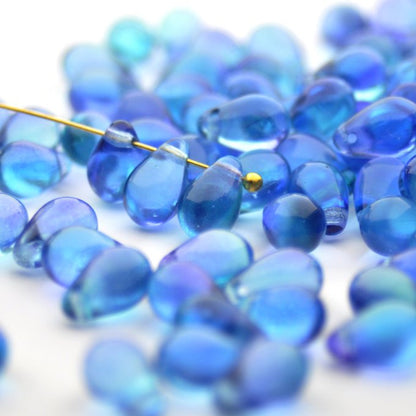 チェコビーズ ドロップ 6x9mm デュアル・アクアドリーム｜20個入 ハンドメイド素材 BULBULBEADS