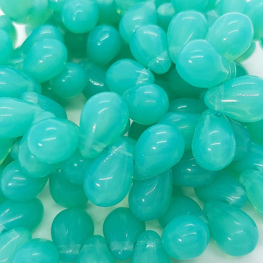 チェコビーズ ドロップ 6×9mm ミントオパール・ウランガラス｜20個入 ハンドメイド素材 BULBULBEADS