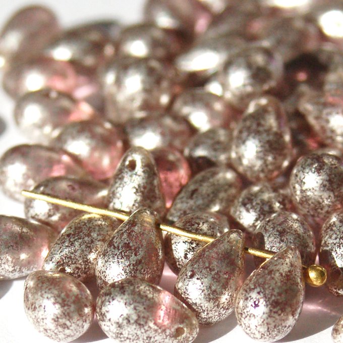 チェコビーズ ドロップ 6x9mm ライトアメジスト・クリアシルバー｜20個入 ハンドメイド素材 BULBULBEADS