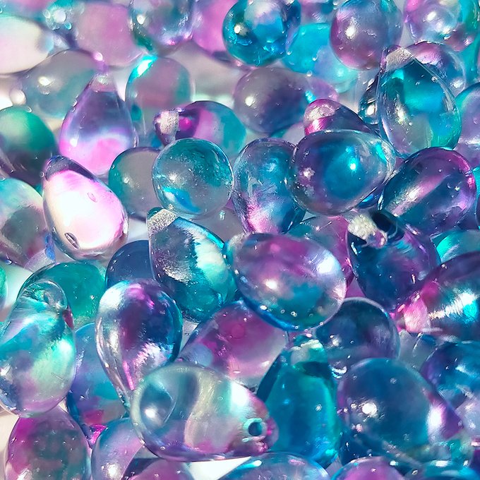 チェコビーズ ドロップ 6x9mm デュアル・シアンパープル｜20個入 ハンドメイド素材 BULBULBEADS
