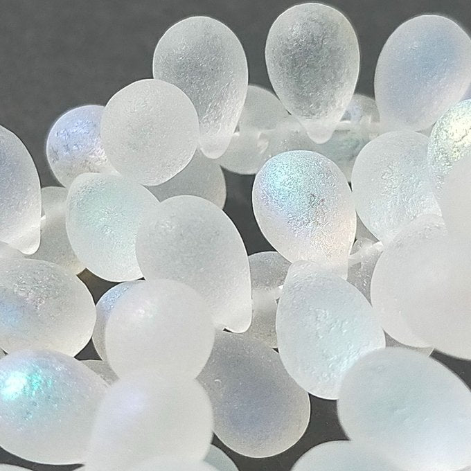 チェコビーズ ドロップ 6x9mm クリスタル・エッチドAB｜20個入 ハンドメイド素材 BULBULBEADS