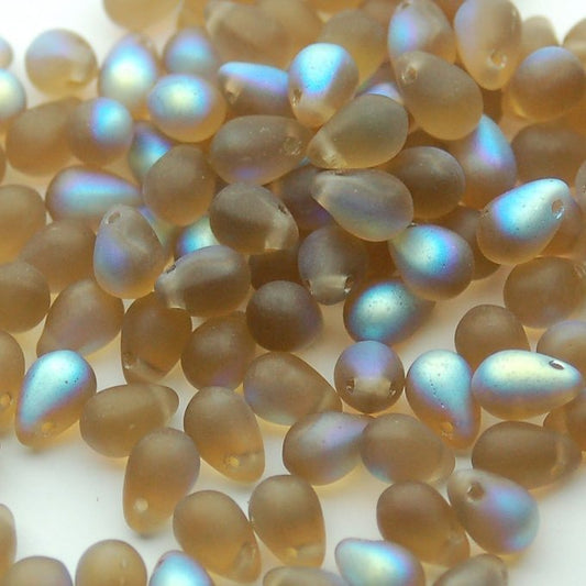 チェコビーズ ドロップ 5×7mm スモーキー トパーズ マット AB｜30個入 ハンドメイド素材 BULBULBEADS
