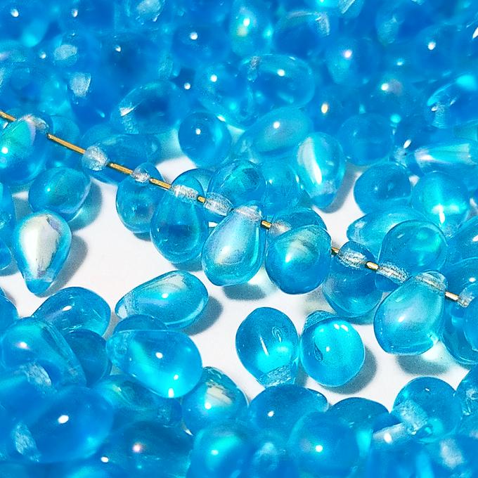 チェコビーズ ドロップ 6x9mm アクアブルー2・クリアAB｜20個入 ハンドメイド素材 BULBULBEADS