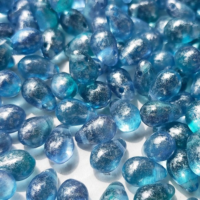 チェコビーズ ドロップ 6x9mm アクアライトブルー・コンビシルバー｜20個入 ハンドメイド素材 BULBULBEADS