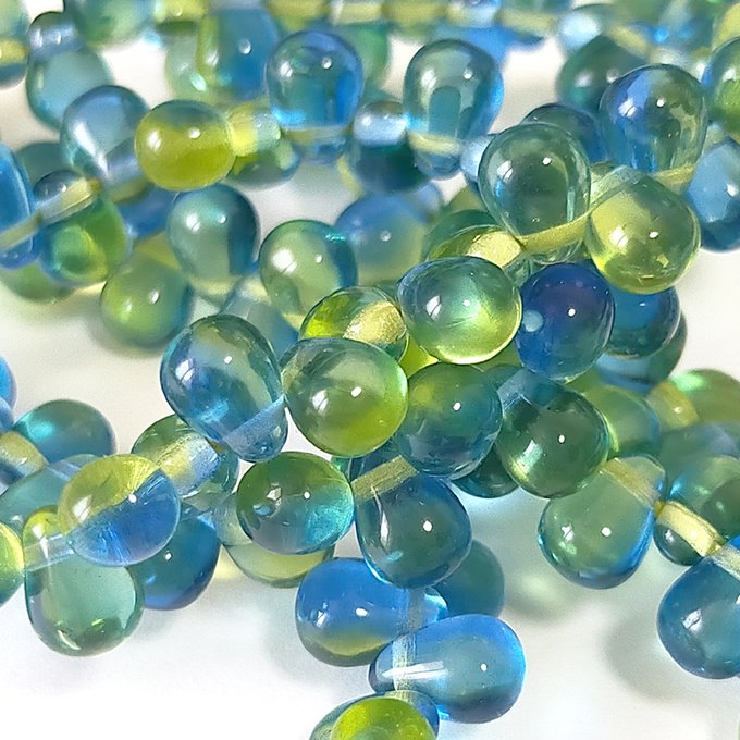 チェコビーズ ドロップ 4×6mm マリンブルー・リーフグリーン｜60個入 ハンドメイド素材 BULBULBEADS