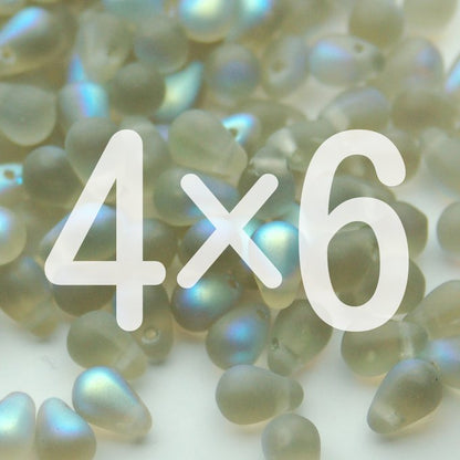 チェコビーズ ドロップ 4×6mm ブラックダイヤモンド・マットAB｜40個入 ハンドメイド素材 BULBULBEADS