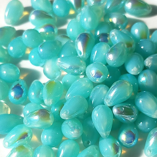 チェコビーズ ドロップ 6×9mm ミントオパール1・AB｜20個入 ハンドメイド素材 BULBULBEADS