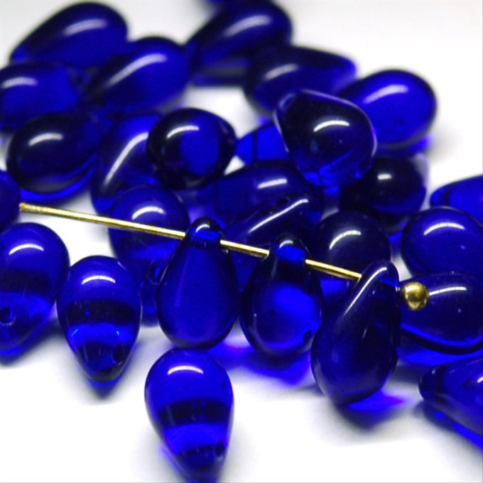 チェコビーズ ドロップ 6x9mm コバルトブルー7・クリア｜10個入 ハンドメイド素材 BULBULBEADS