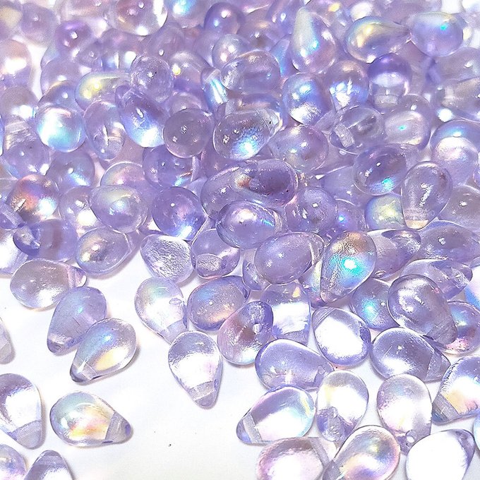 チェコビーズ ドロップ 6x9mm デュアルライトパープル・AB｜20個入 ハンドメイド素材 BULBULBEADS