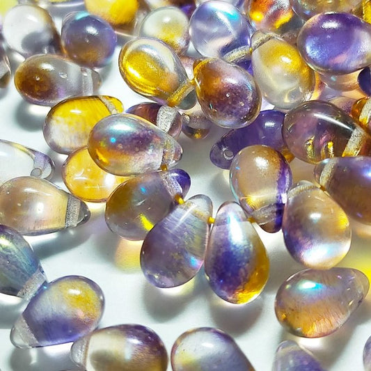チェコビーズ ドロップ 6×9mm デュアルトパーズ・パープル AB｜20個入 ハンドメイド素材 BULBULBEADS