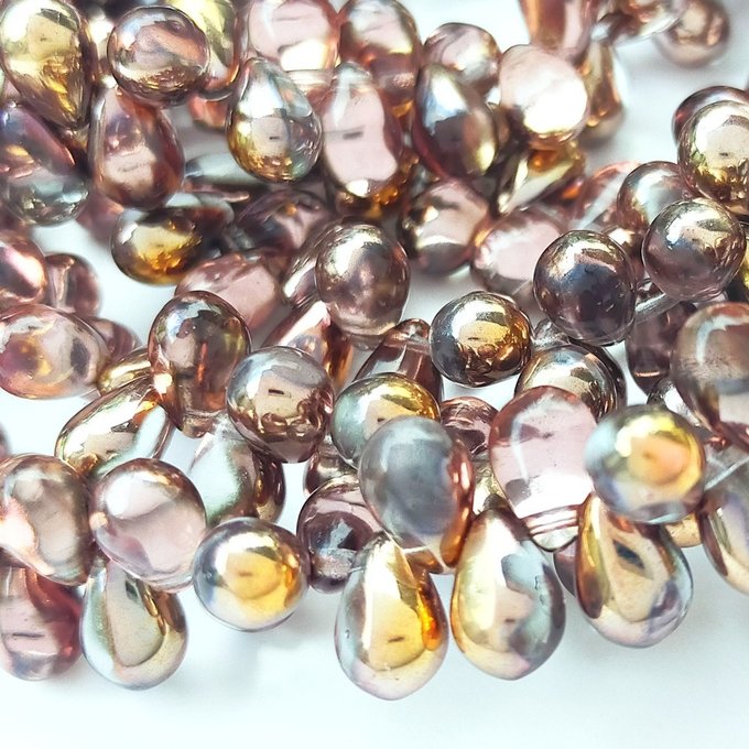 チェコビーズ ドロップ 6x9mm サファイアブルー0・ハーフカッパー｜20個入 ハンドメイド素材 BULBULBEADS