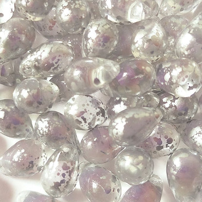 チェコビーズ ドロップ 6x9mm クリスタル・シルバーレインペイント｜20個入 ハンドメイド素材 BULBULBEADS